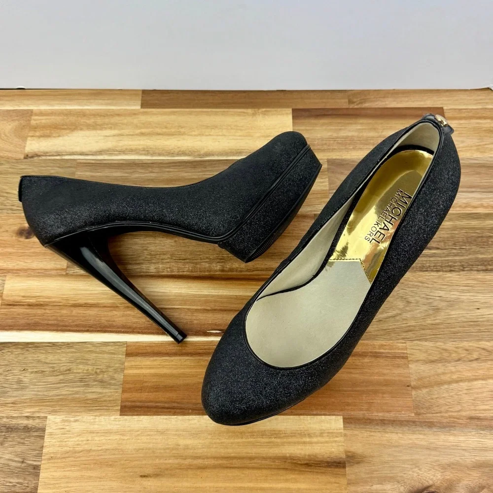 Michael Kors Black Glitter Platform Pumps Heels Party Evening‎ Shoes Womens 10
